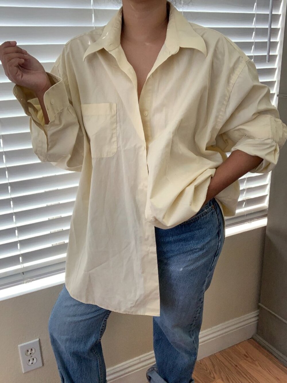 Giorgio Brutini Butter Yellow Mens Button Down Shirt Cotton Mix Size 2 XL